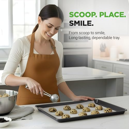 NutriChef 2-Piece XL Mega Cookie Sheet Baking Pans Set - 22" x 16" Extra Large Nonstick Carbon Steel Oven Baking Tray Pans, Stackable Bakeware, Black - NCLGBP16 - color: Black, size: 2-Pack