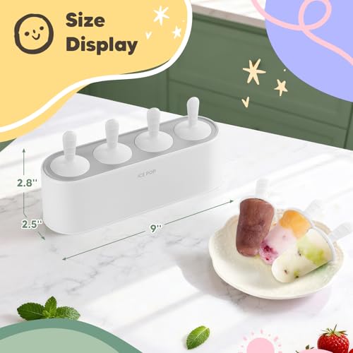 WYOK Popsicle Molds 4-Cavity Silicone Ice Pop Mold (White, IcyClassic Pops) - color: White