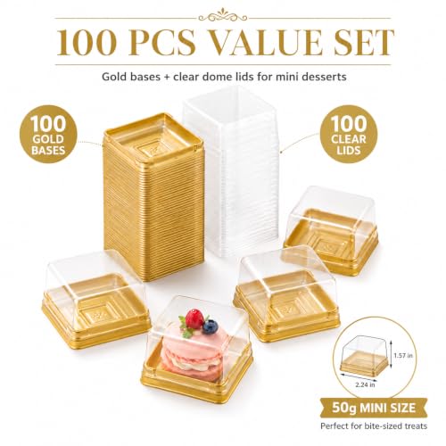 DOITOOL 100 Pcs Mini Cake Containers 2.24 Inch Mooncake Packaging Boxes - color: Golden(S)