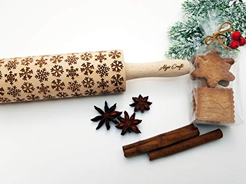 SNOWFLAKES Embossing Rolling Pin Laser Engraved Dough Roller for Christmas Gingerbread