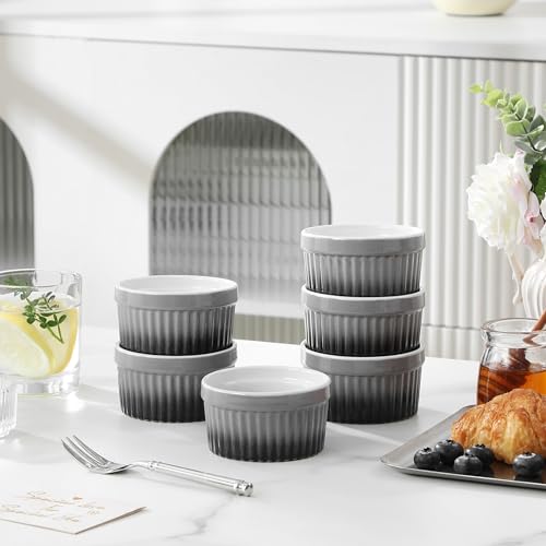 MALACASA 4 oz Ceramic Ramekins, Oven Safe Souffle Dishes, Set of 6, Grey - color: Grey, size: 4 Oz