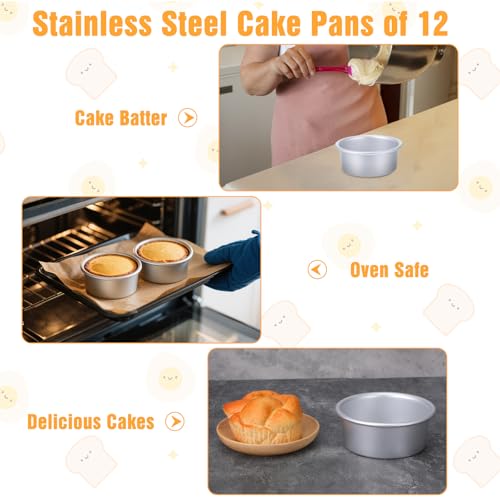 Molain 12 Pcs Round Cake Pans with Removable Bottom, 4 Inch Cheesecake Mold