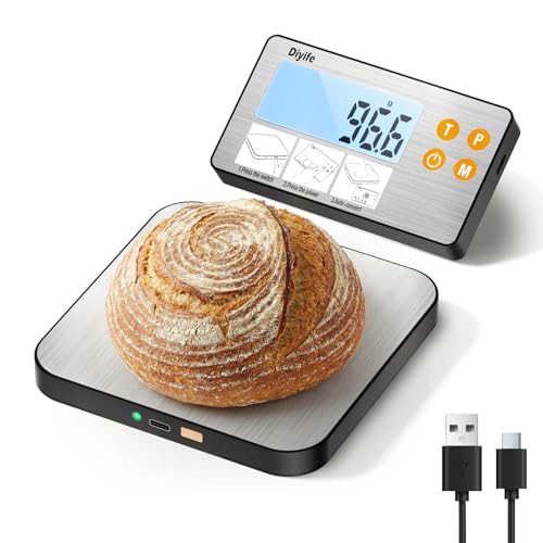 Diyife 33lb Digital Kitchen Food Scales with Split Display, Rechargeable - color: Silver