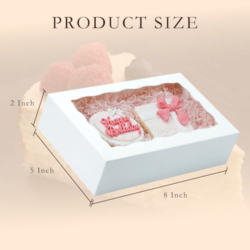 50pcs White Cookie Boxes 8x5x2 Inches Bakery Boxes with Window - color: White