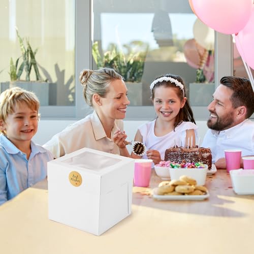 12Pcs 8x8x8 Inches Cake Boxes, White Square Bakery Boxes with Window - color: White, size: 8x8x8inch