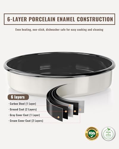 Round Roasting Pan Set, Enamel 10 Inch Deep Dish Pizza Pan for Oven - color: Creamy White - 10 Inch