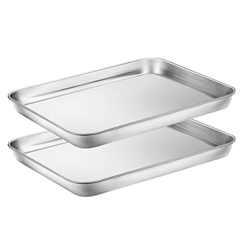 Baking Sheets Set of 2, HKJ Chef Cookie Sheets 2 Pieces & Stainless Steel Baking Pans & Toaster Oven Tray Pans, Rectangle Size 10 x 8 x 1 inch, Non Toxic & Healthy & Easy Clean - size: 10inch