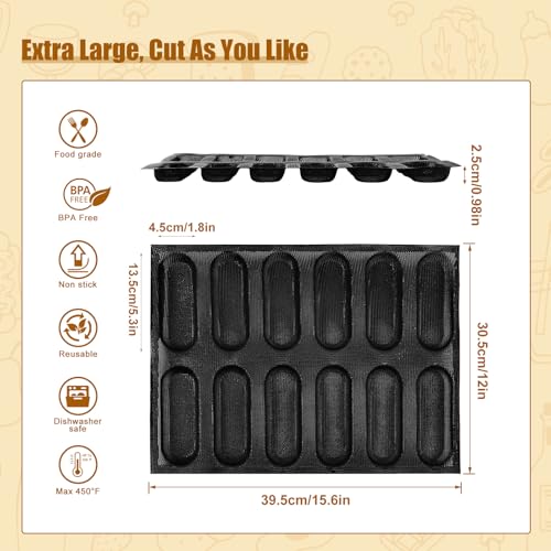 Upgraded Silicone Perforated Baking Forms, Sandwich Mold, French Baguette Bread Pan, Food Mat, Non-Stick Baking Liners (1PCS, 12 Loaf_11.8x15.7 inch) - size: 1 PCS, 12 Loaf_11.8x15.7 inch