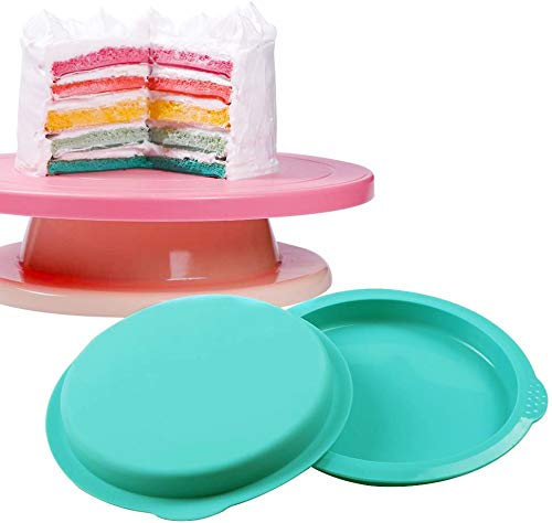 Webake Layer Cake Pans Set, 6 Inch Round Rainbow Baking Pans, Silicone Cake Mold for Jumbo Whoopie Pie, Vegetable Pancakes, Pizza Crust, Omelet, and Resin Craft (Set of 5) - size: 6 Inch
