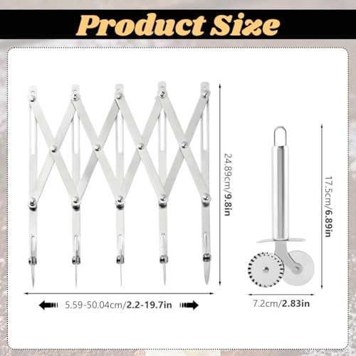5 Wheel Stainless Steel Pizza Cutter with Double Wheel Dough Divider Expandable Multi Use Pastry Knife Baking Roller for Kitchen