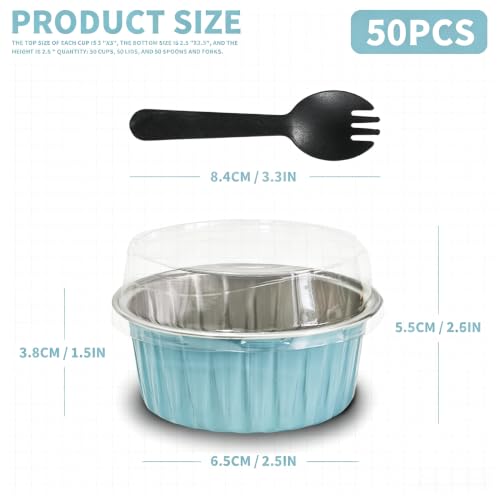50Pcs Mini Aluminum Foil Cupcake,5oz Light Blue Baking Cups with Lids - color: Light Blue