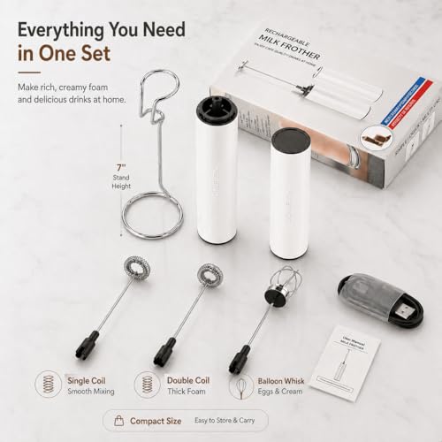Rechargeable Milk Frother with Stand, Electric Whisks Foam Maker, POWERFUL USB C 2 Speed Handheld Drink Mixer for Coffee, Latte, Cappuccino, Matcha Drinks,White - color: Soft White