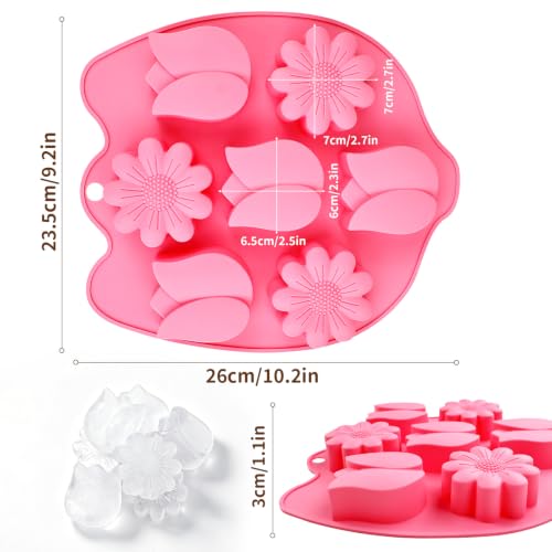 2 Pack Flower Silicone Mold – Tulip & Sunflower Shapes, Food Grade Non-Stick Chocolate Molds for Gummy, Candy, Jelly, Ice Cubes & Baking – BPA-Free, Oven/Freezer/Dishwasher Safe - color: Pink