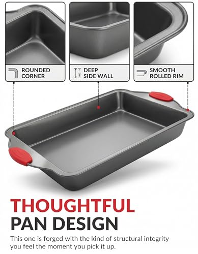 Boxiki Kitchen Non-stick 9x13 Rectangular Cake Pan - Durable Baking Pan for Oven Delights & Sheet Cakes - Non-Toxic, PTFE & PFOA Free - color: Gray