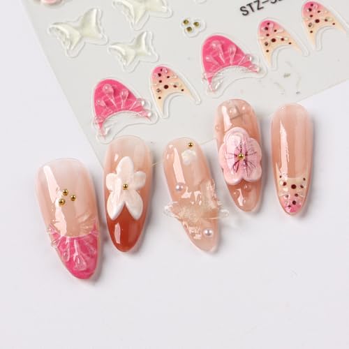 Stickers para Uñas Nail Stickers Self-Adhesive Sticker Gold Pink 3D Flower Embossed Calcomanías para Uñas Colorful Floral Art Design Accessories Hight Quality 3 Sheets - color: 3d Flower Style10
