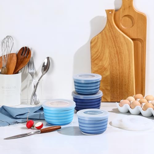 Selamica Ceramic 10 OZ Ramekins with Lids, Set of 6, Gradient Blue - color: Gradient Blue, size: 10 Oz