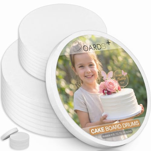 BOARDS+ Cake Drums 8 &12 Inch (2 Sizes, 12 Pack Total) | 1/2" Thick Cake Rounds + Prop Up Tool Included | 0.5" Sturdy Circles, Seamless & Greaseproof For Presenting Heavy/ Tiered Cakes - size: 8"+12''