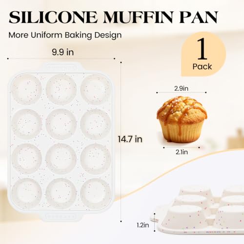 Vinino Silicone Muffin Pan with Reinforced Frame, Nonstick Cupcake Pan - size: Regular: 12-Cup x 1 Pcs