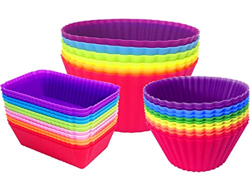 Silicone Cupcake Liners Baking Cups Non-Stick Jumbo Reusable Muffin Molds Bento Bundle Lunch Box Dividers (30-Pack) - style: 30 Pack Cupcake Liners
