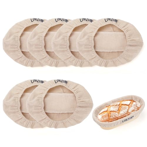 Lorzon 6 Pack Bread Proofing Basket Cover, 10 Inch Oval Banneton Liner, Linen Sourdough Bowl Covers for Bread Rising - size: 10 Inch Liner