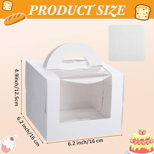 32 Pcs 6x6x5 Mini Bento Cake Container Bulk with Handle and Window