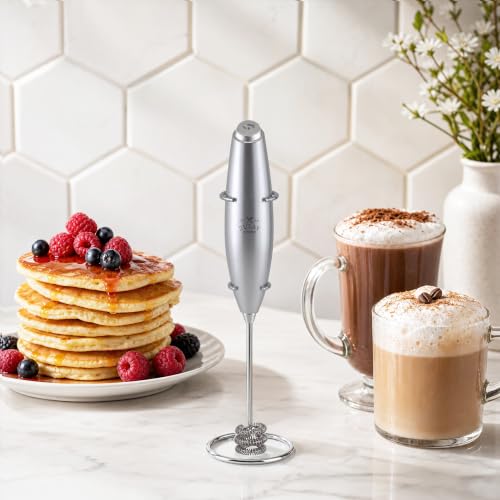Zulay Kitchen Powerful Milk Frother Wand With Duracell Batteries - Ultra Fast Handheld Drink Mixer - Electric Whisk Foam Maker for Coffee, Lattes, Cappuccino & Matcha - Triple Whisk - Luminous Silver - color: 08 - Alpha Silver, size: Triple Whisk + Batter