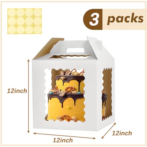 XININSUN 12inch Tall cake boxes for tier cakes with 6 Windows 3Pack - color: white-small wave-12inch-3pack