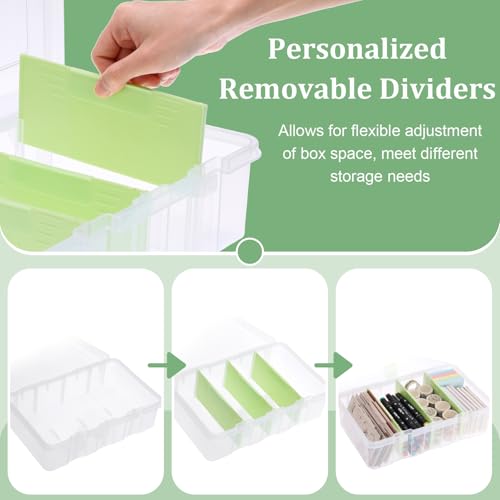 BTSKY Clear Plastic Dividing Storage Box with 4 Compartments Sewing Box - size: 13.3x8.1x3.4 Inches-Green