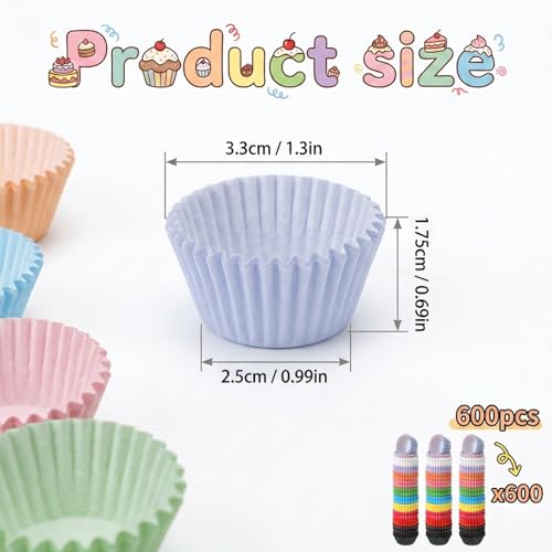 600 Pcs Mini Muffin Liners 1Inch Cupcake Liners for Baking (12 Colors)