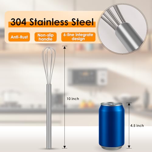 HOTEC 10In Mini Whisks Set, Anti-Rust 304 Stainless Steel Small Whisk - color: 1pcs: Silver 10"