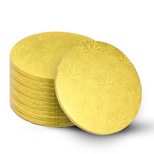 10-Pack Round Gold Cake Drum Board 10 Inch Sturdy 1/2 Inch Thick Full Wrap Edge Cake Base for Heavy Tiered Cakes(10" Gold) - color: Gold, size: 10"