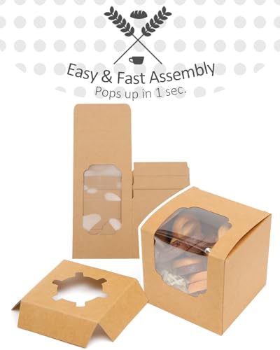 qiqee Brown Auto-pop up Cupcake Boxes Individual Cupcake 3.5x 3.5x 3.5inch 200pcs Single Cupcake Boxes - color: Brown, size: 200Pcs, 35Mini