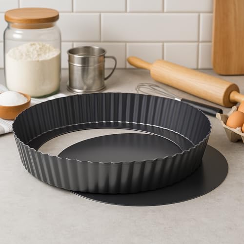 Set of 3 Deep Dish Pie Pan with Removable Bottom - Fluted Carbon Steel Tart Pan for Quiche Lorraine & Pies - Crispy Crust Baking Dish for Home Bakers - 7.87, 9.44 and 11 inches - size: Set 3