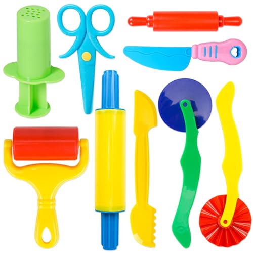 Dough Tool Kit,9 Pcs Basic Clay and Dough Tools Starter Set for Kids Includes Cutters Roller, Rolling Pins, Safety Scissors,Dough Extruder,Plastic Knife - style: 9pcs