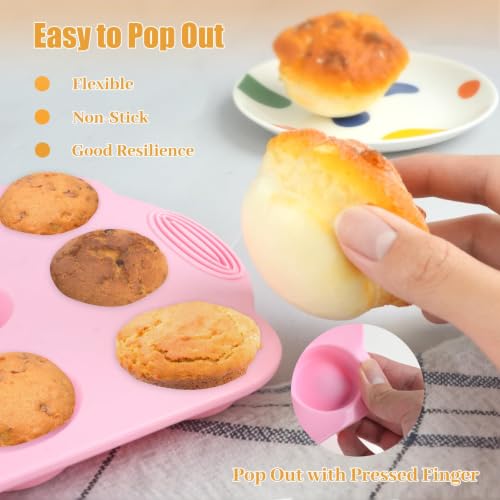 JEPELUS 2 Pack Silicone Muffin Pan for Baking with Oil Brush Spatula