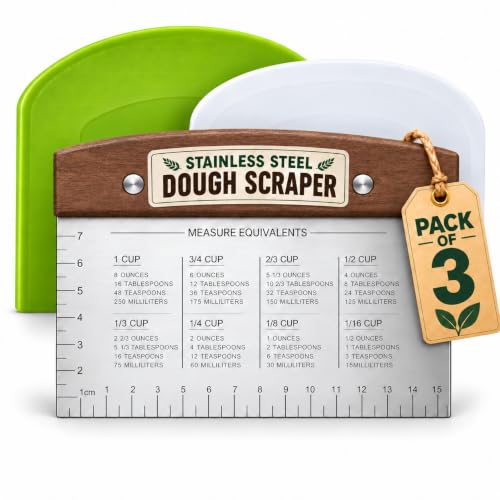 Boorika Dough Scraper & Bench Scraper Kitchen – Stainless Steel Sourdough Tools – Dough Cutter for Sourdough Bread, Pizza, and Flat Top Griddles – Chef Approved (Dark) - color: Dark
