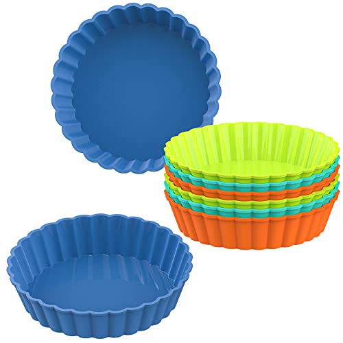 Webake 8 Pack Silicone Tart and Pie Molds, 5 Inches Silicone Round Mold Individual Small Fluted Cake Pans Mini Quiche Tart Pans for Baking - style: Tart