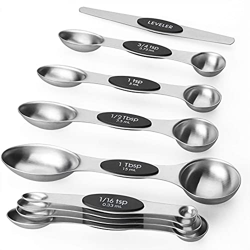 Magnetic Measuring Spoons Sets of 9 Stainless Steel Dual Sided Teaspoon - color: Measuring Spoons Set
