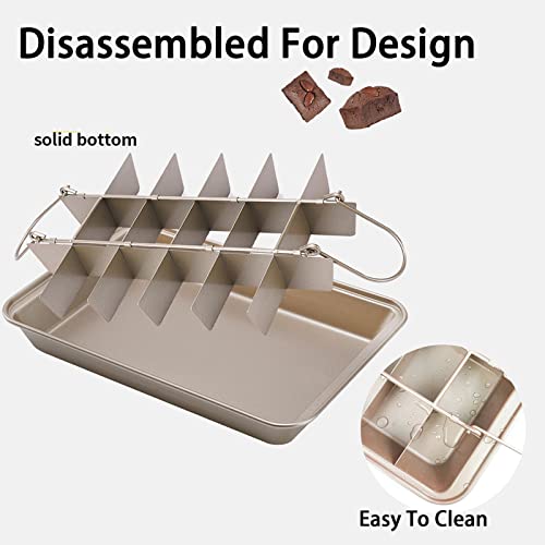 Brownie Pan with Dividers, Non-Stick 18 Pre-cut Crispy Edges, Carbon Steel - color: Gold