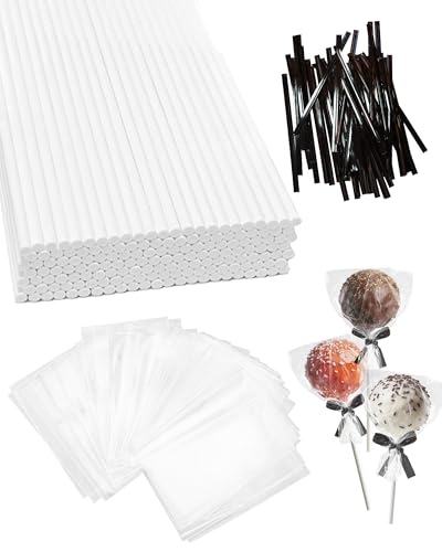 300Pcs CHELIZIYA 6-inch Paper Cake Pop Sticks and Wrappers Black Ties - color: Black