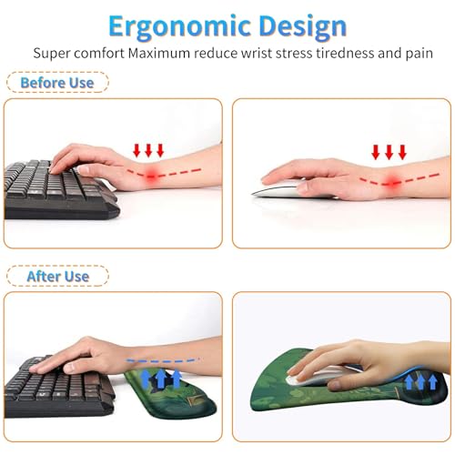 3Pcs Ergonomic Memory Foam Keyboard Wrist Rest Pad Set, Black Cat Leaf - color: Black Cat Leaf