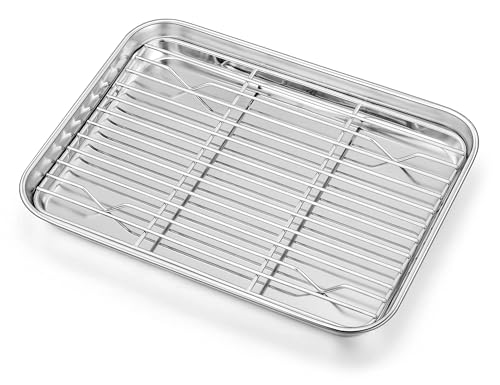 Homikit 9x7 Inches Mini Stainless Steel Baking Sheet with Wire Cooling Rack - size: 9x7x1