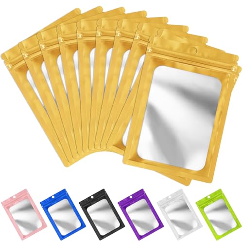 FUNFERY 100 Pack Mylar Resealable Bags, Gold Foil Packaging Bags - color: Gold, size: 7 x 10 inch
