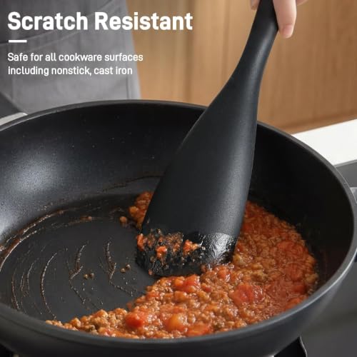 3 PACK Silicone Cooking Spoon Spatula for Nonstick Cookware, Heat‑resistant - color: Black, Gray, Khaki