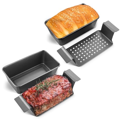 HONGBAKE 4 Pack Meatloaf Pan with Drain Tray, 9 x 5 Inches Loaf Pans with Insert, Nonstick Meat Loaf for Baking, Grey - color: Gray - 4 Pack
