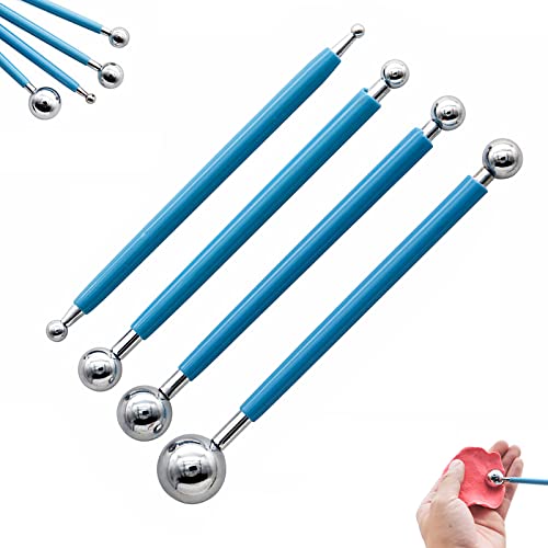 4 Piece Clay Sculpting Tools Kit, Double-Ended Metal Ball Tools Stylus Cake Decoration Modeling Tools Set, Wax Carving Tools Embossing Tools