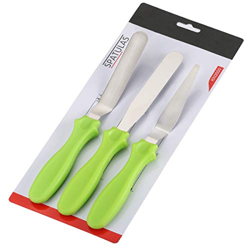 Small Frosting Spatula Set, 2 Offset &1 Straight Icing Spatulas for Cake - color: Green