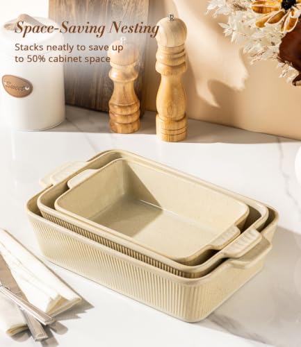 TheTerra Casserole Dishes for Oven, Ceramic Baking Dish Set of 3 - color: Cappuccino