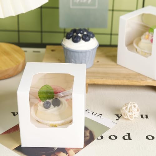 NPLUX 50 Pack Pre - Assembled White Individual Cupcake Boxes with Inserts - color: White-50Pcs