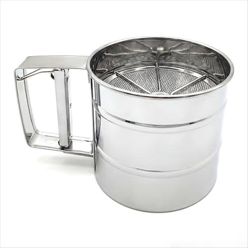 Upgraded Flour Sifter for Baking, One-Hand Press 3-in-1 Sifter with Double